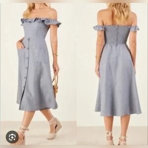 Reformation Hattie Button Down 100% Linen Womans Flare Dress, Size 2
